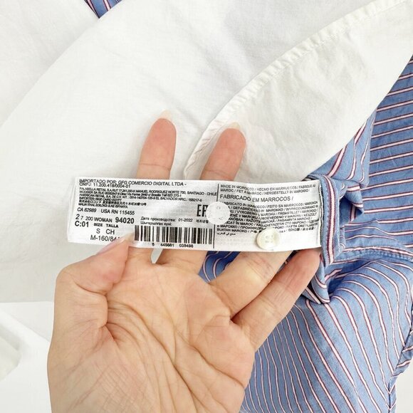 Mango MNG Pinstripe Color Block Oversized Shirt Button Down Blue White Women's S - Picture 9 of 10